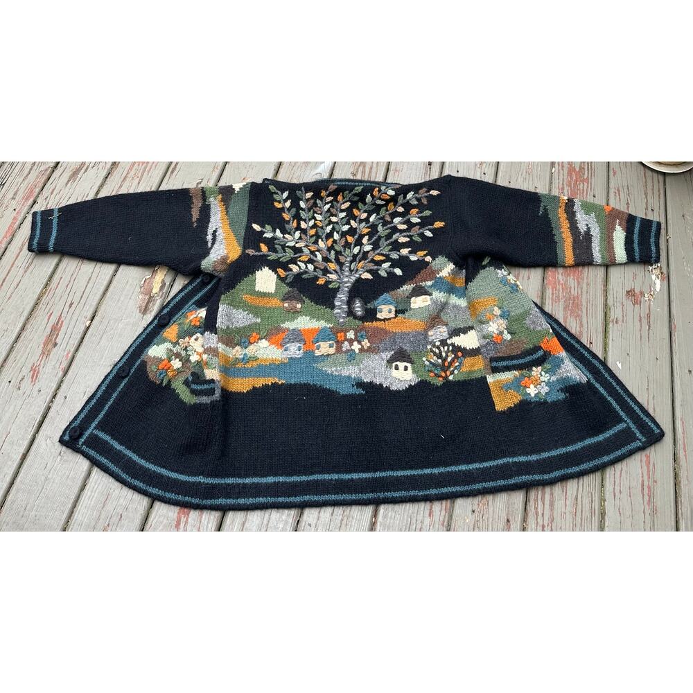Vintage 80's Dobrila Cardigan Women's Wool Sweater coat handknit tree Oversized - Picture 15 of 16